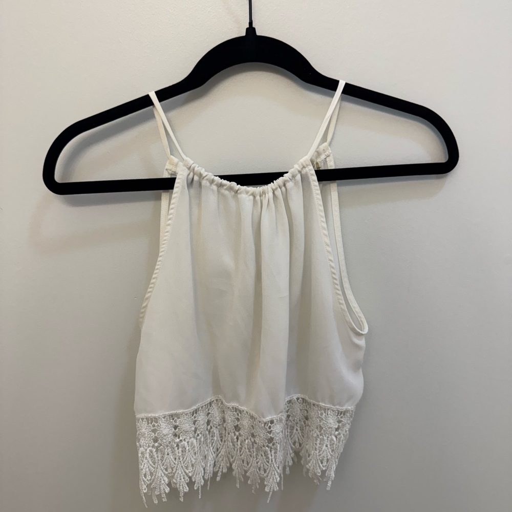 Staring at Stars White Lace Hem Crop Top